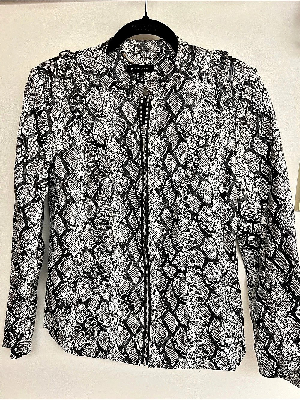 H by Halston Women’s Size 2 Snakeskin Print Moto Jacket Zip Front Gray Black